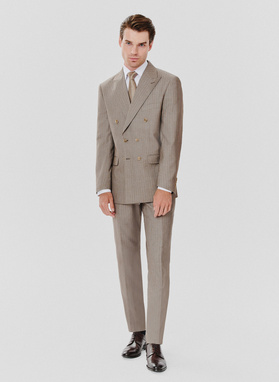 Beżowa marynarka garniturowa w prążki