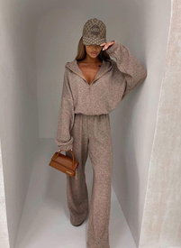 Mokka gładki komplet damski z wełną