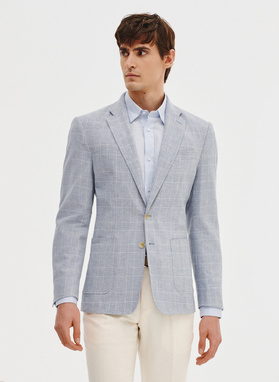 Niebieska marynarka z lnu w kratkę