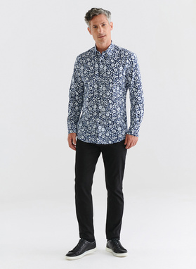 Granatowa koszula w białe kwiaty