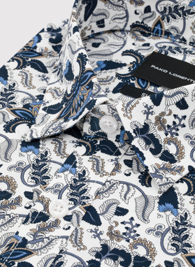 Biała koszula męska niebieskie kwiaty