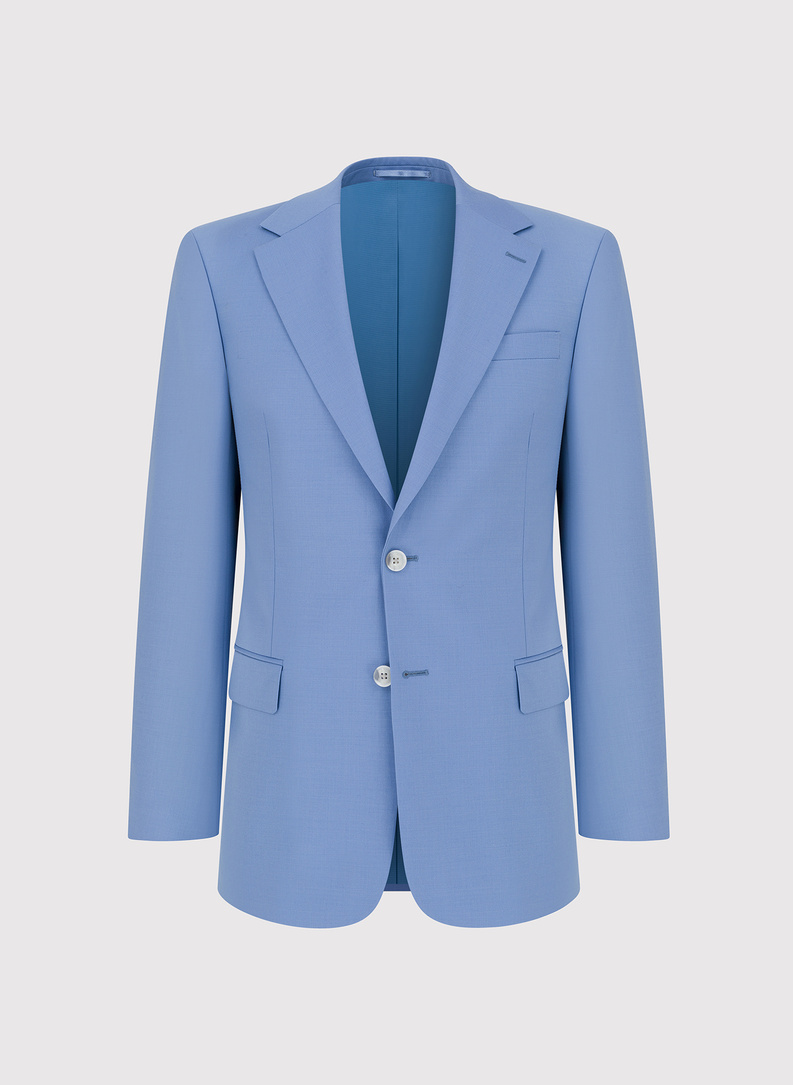 Niebieski wełniany garnitur męski