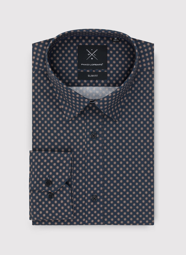 Granatowa koszula męska w mikrowzór
