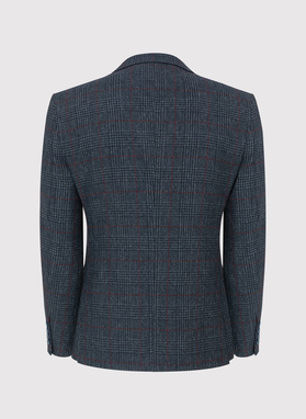 Granatowa marynarka casualowa w bordową kratę