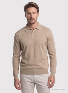 Beżowy sweter z kołnierzykiem polo