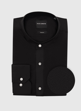 Lniana czarna koszula z kołnierzem stójką