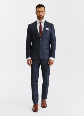 Granatowa marynarka garniturowa w bordową kratę Windowpane