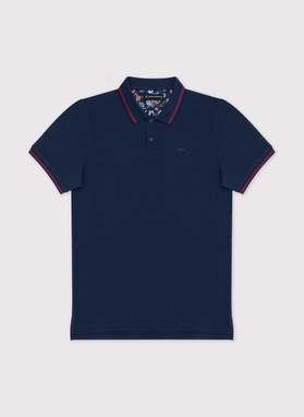 Gładki t-shirt polo w kolorze granatowym