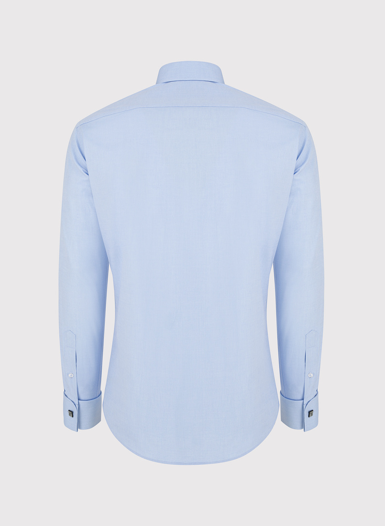 Niebieska bawełniana koszula męska na spinki