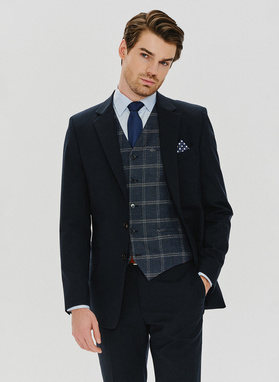 Gładka granatowa marynarka garniturowa