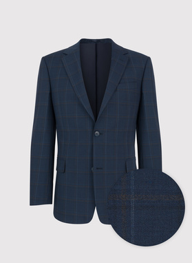 Dwuczęściowy granatowy garnitur męski w kraciasty deseń