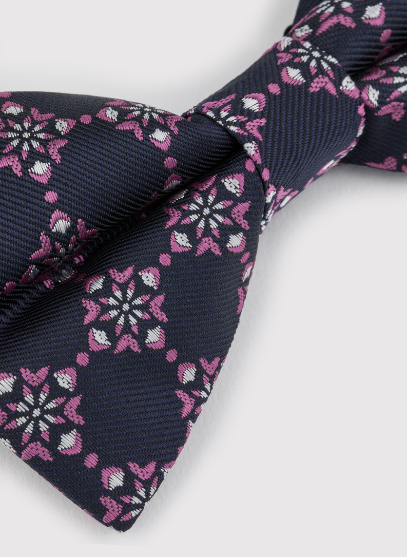 Męska mucha w kolorze granatowym w różowy wzór