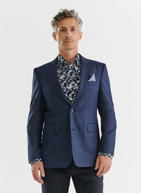 Granatowa marynarka garniturowa w subtelną kratę