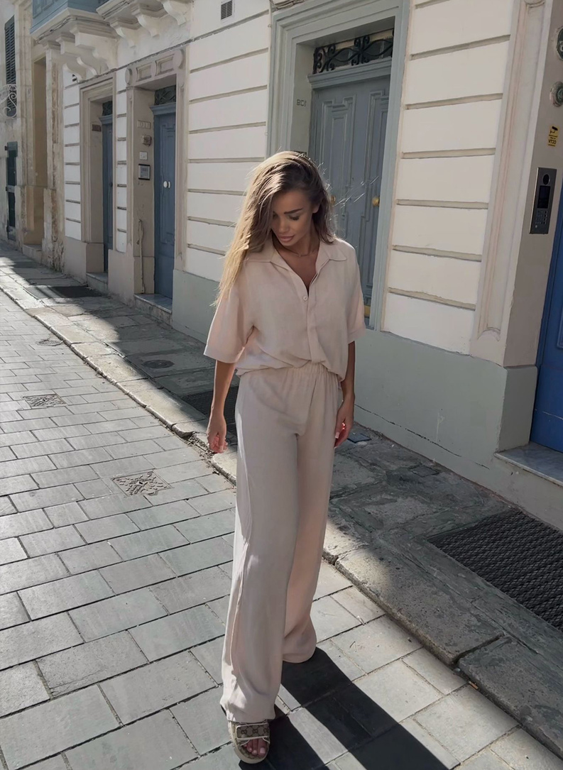 Lniany komplet damski CELEBRYTKA beżowy