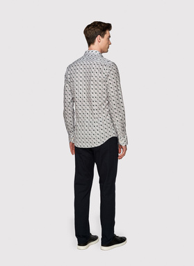 Męska koszula w kolorze białym w granatowo-zielony wzór