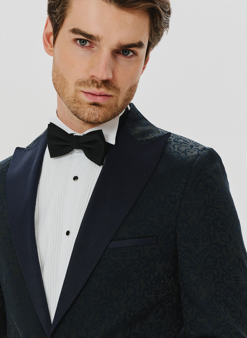 Granatowa żakardowa marynarka smokingowa 