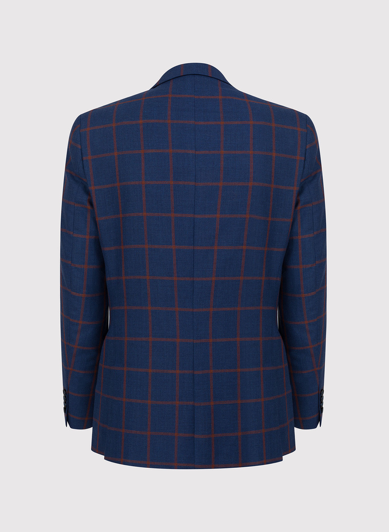 Granatowa casualowa marynarka męska w rudą kratę