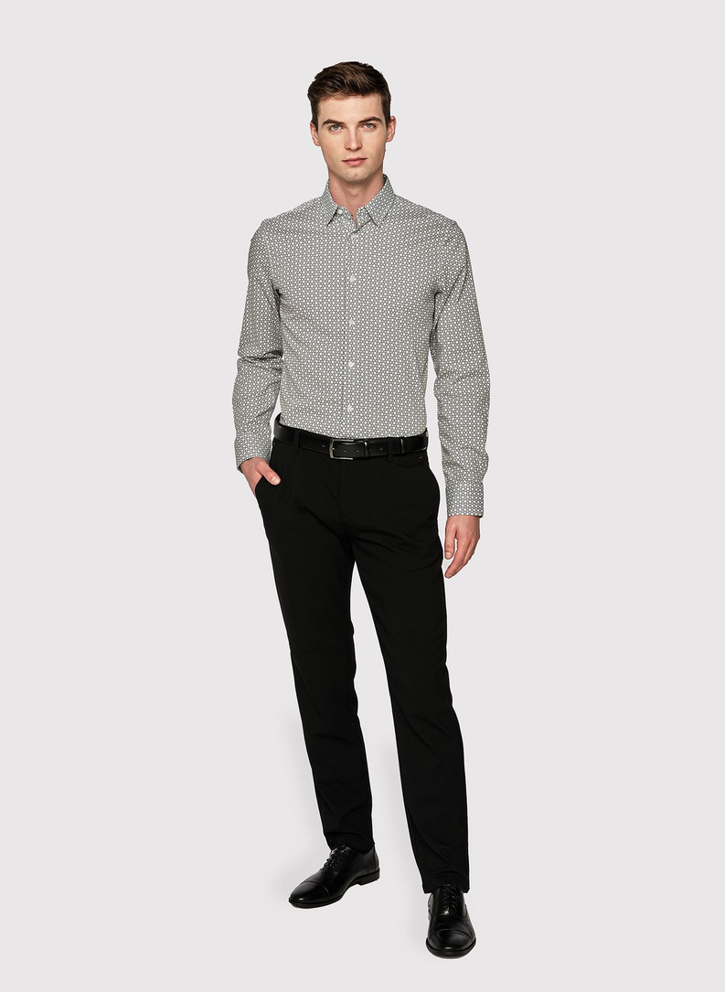 Biała koszula męska w granatowy wzór 