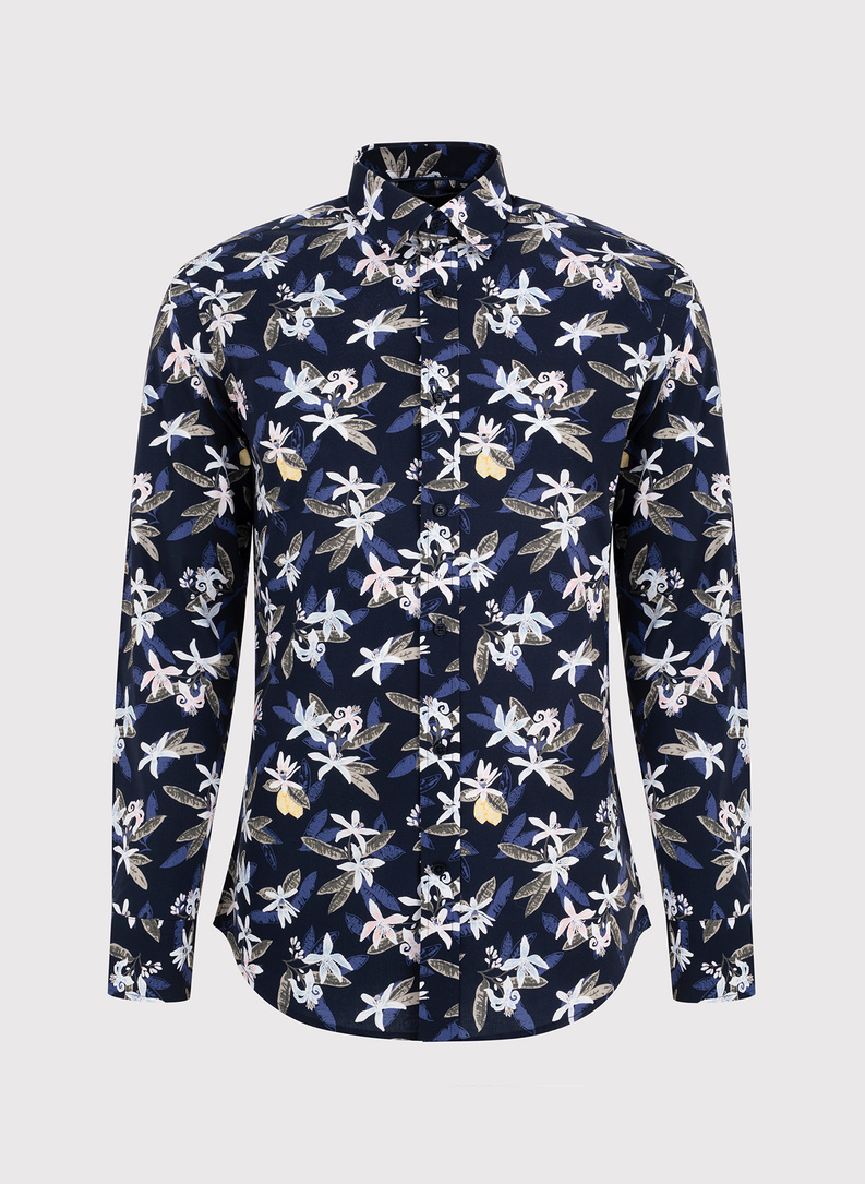 Granatowa koszula męska w kwiaty