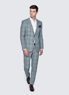 Niebieska marynarka garniturowa w kratę