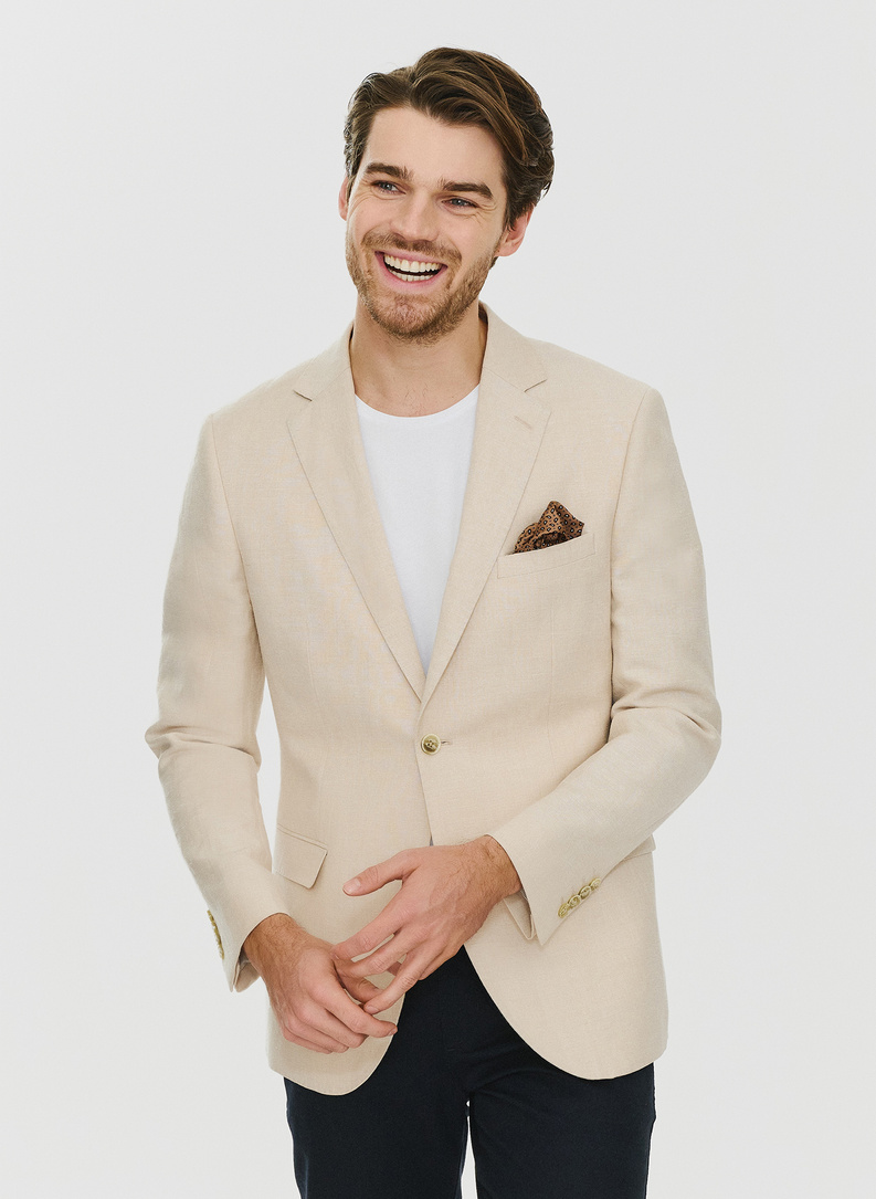 Lniana marynarka męska w kolorze beżowym