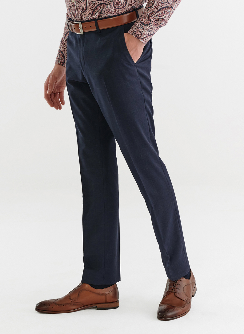 Spodnie garniturowe w kratę Windowpane