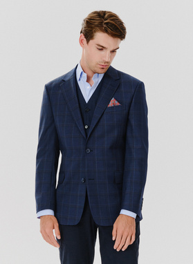 Granatowa marynarka garniturowa w kraciasty deseń