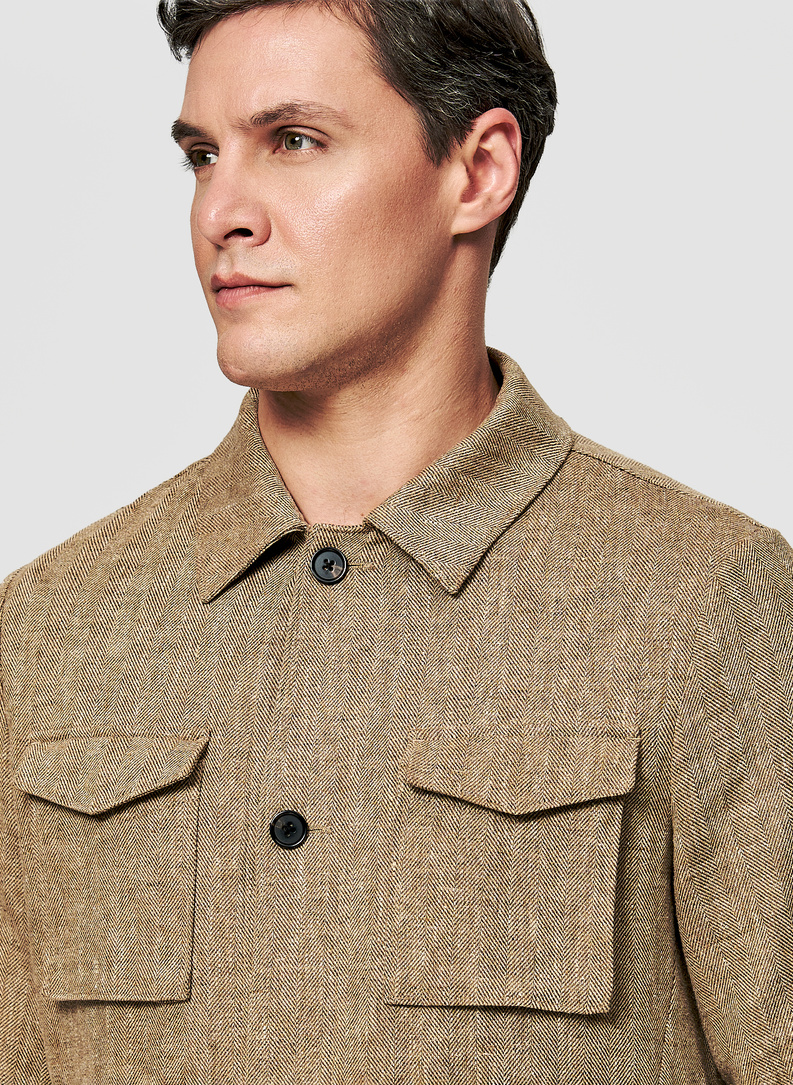 Lniana marynarka safari w kolorze beżowym