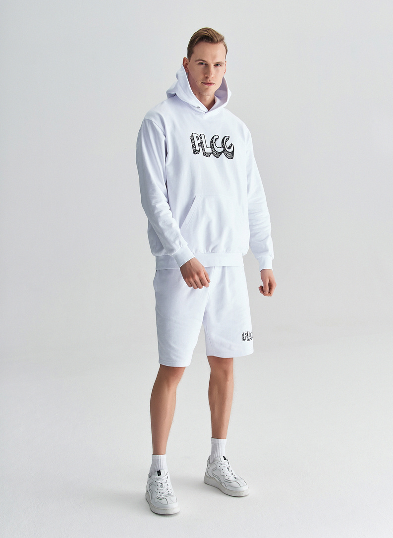 Biała bluza oversize z kapturem C22SF-2K-001-B-0