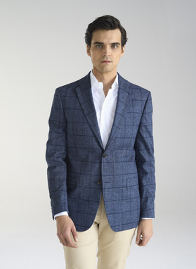 Granatowa marynarka męska w kratkę 