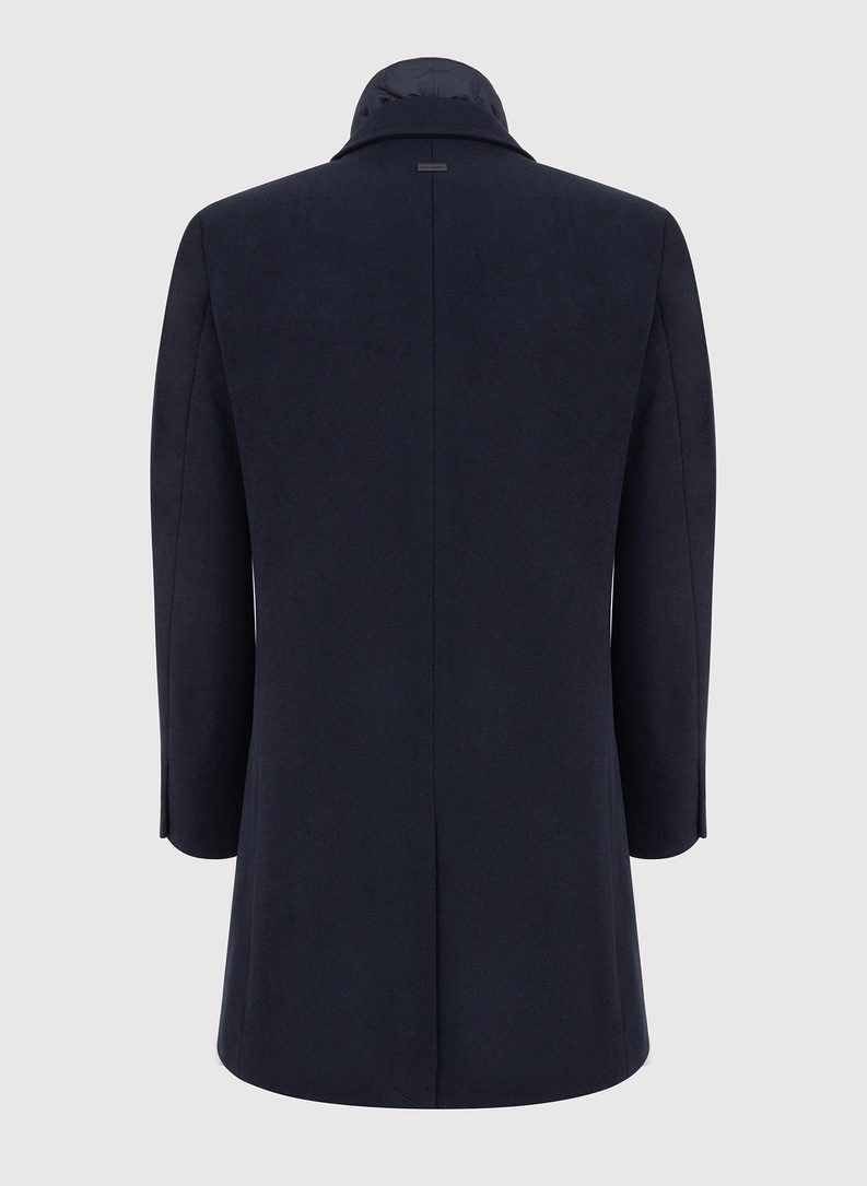 Męski płaszcz z wełną w kolorze granatowym