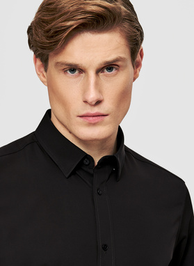 Czarna koszula męska z wełną