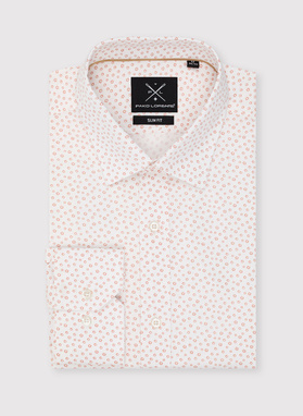 Biała koszula męska w pomarańczowy mikrowzór