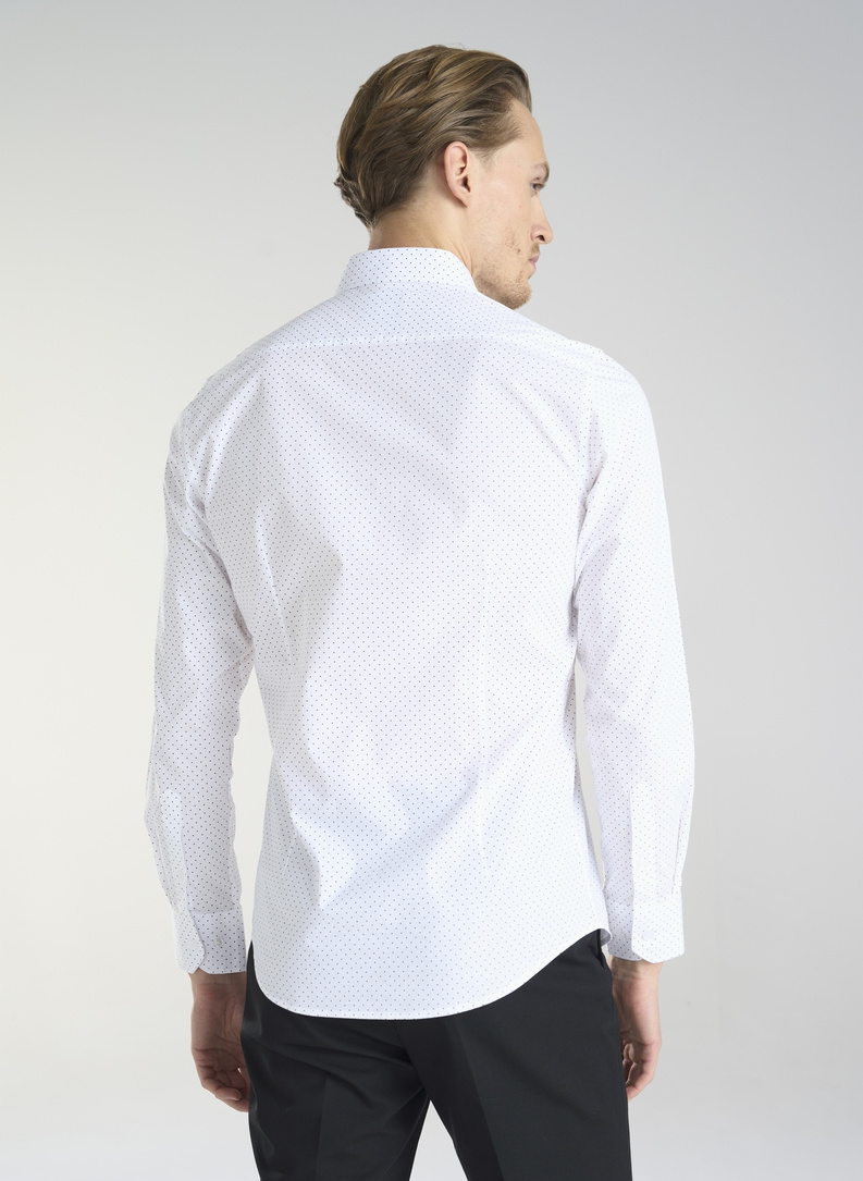 Biała koszula męska w brązowe kropki