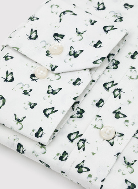 Biała koszula męska w zielone motylki
