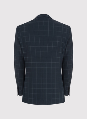 Granatowa marynarka garniturowa w kratę