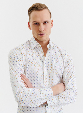 Męska biała koszula w drobne kwiatki 