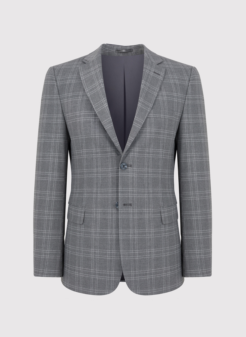 Szary męski garnitur w kratkę