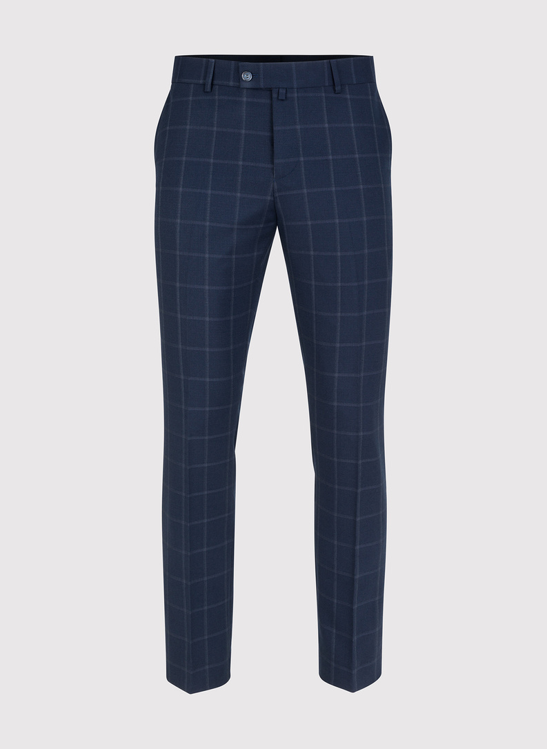 Granatowe spodnie garniturowe w kratę 