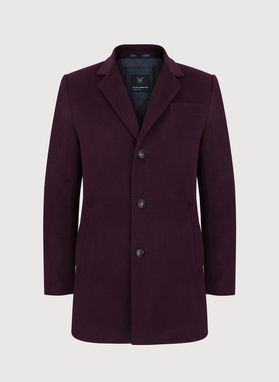 Bordowy płaszcz męski z odpinaną stójką