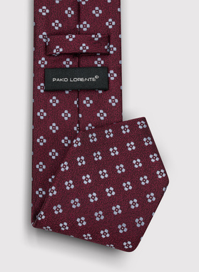 Bordowy krawat męski w szare drobne kwiatki