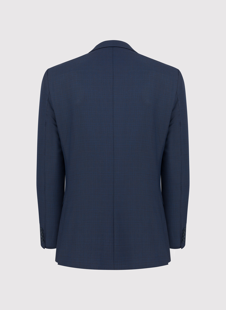Granatowy garnitur w subtelną kratę
