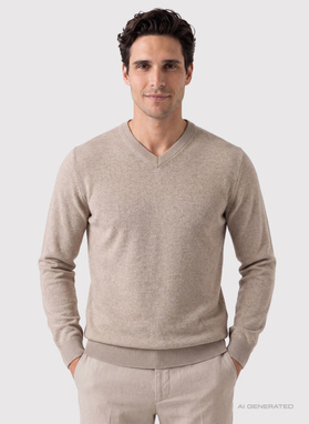 Beżowy sweter v-neck