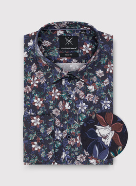 Granatowa koszula męska w kwiaty