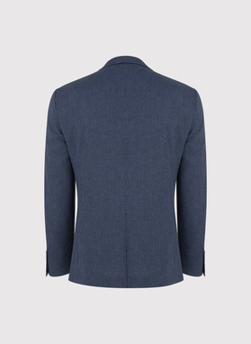 Granatowa marynarka w prążek z lnem