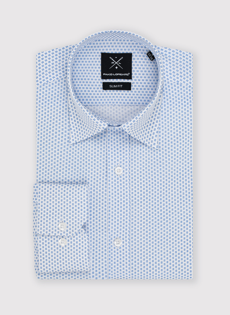 Biała koszula męska w niebieski mikrowzór