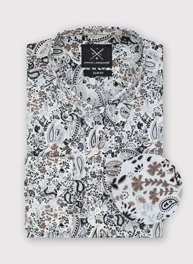 Biała koszula męska we wzór paisley