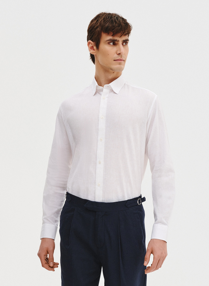 Biała koszula z lnu i bawełny