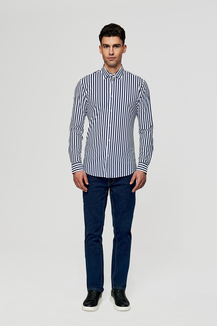 Koszula męska w granatowy prążek