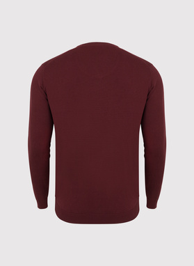 Bordowy gładki sweter męski z dekoltem w serek